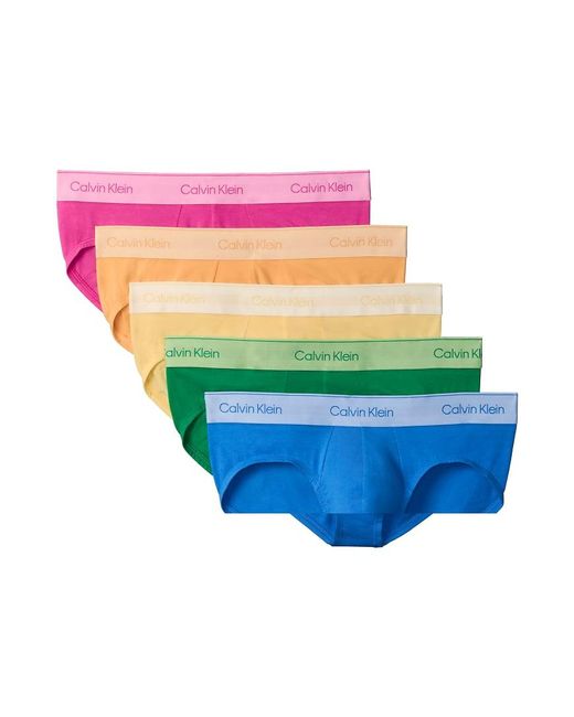Calvin Klein Blue Pride Cotton 5 Pack Hip Briefs for men