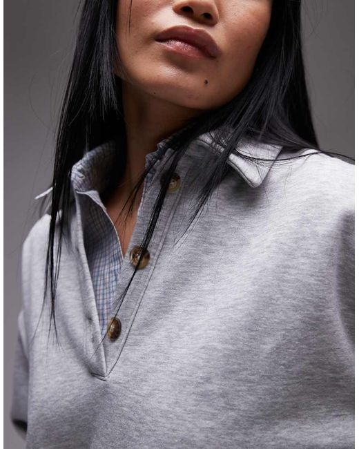 TOPSHOP Gray Oversized Polo Sweatshirt