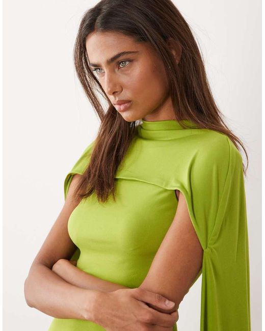 ASOS Green Slinky Sleeveless Maxi Dress With Extreme Cape Shoulder Detail