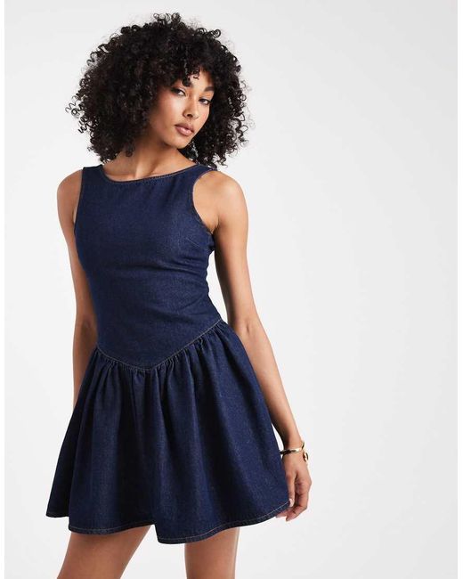Miss Selfridge Blue Drop Waist Denim Mini Dress