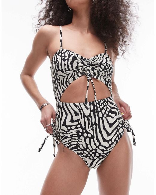 TOPSHOP Cut Out Swimsuit in Black Lyst
