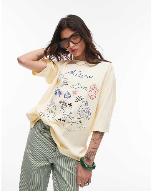 TOPSHOP White Embroidered Arizona Print Oversized Tee