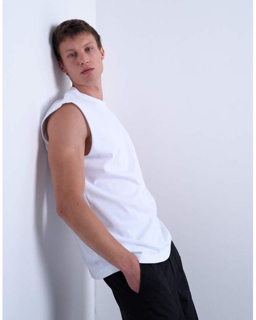 Topman White Relaxed Fit Sleeveless T-shirt for men