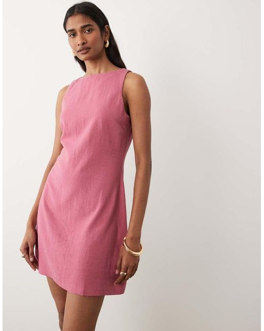 Miss Selfridge Pink Linen Look Shift Dress