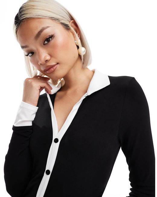 15021 Black Contrast Collar Dress