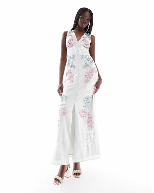 Maya White Embellished Sleeveless Maxi Dress