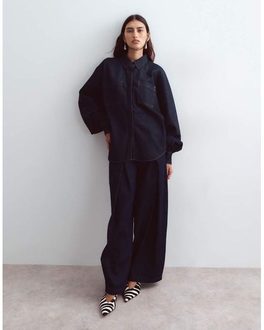 ARRANGE Blue Denim Shirt Co-Ord With Volume Sleeves