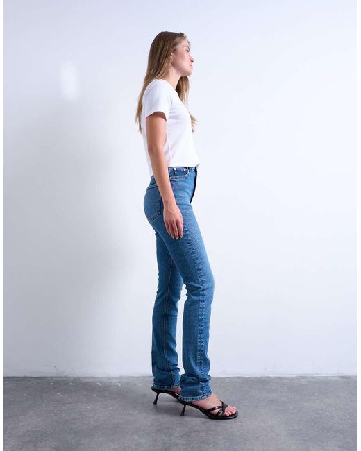 TOPSHOP Blue Dree High Rise Slim Straight Leg Jeans