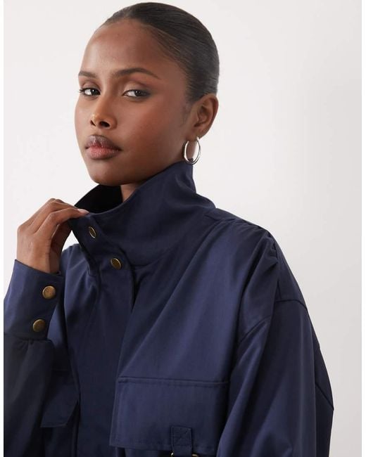Missy Empire Blue Funnel Neck Buckle Detail Balloon Sleeve Jacket