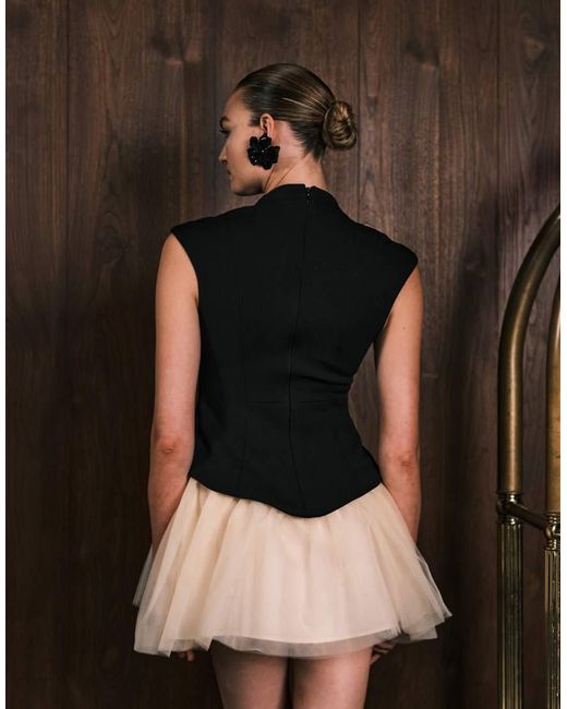 ASOS Black Plunge Drop Waist Mini Dress With Full Skirt