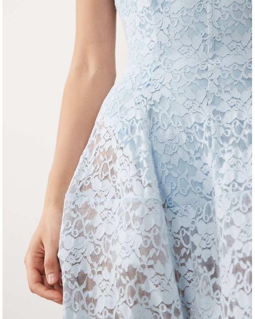 ASOS Blue Premium Bandeau Lace Maxi Dress With Full Structured Skirt