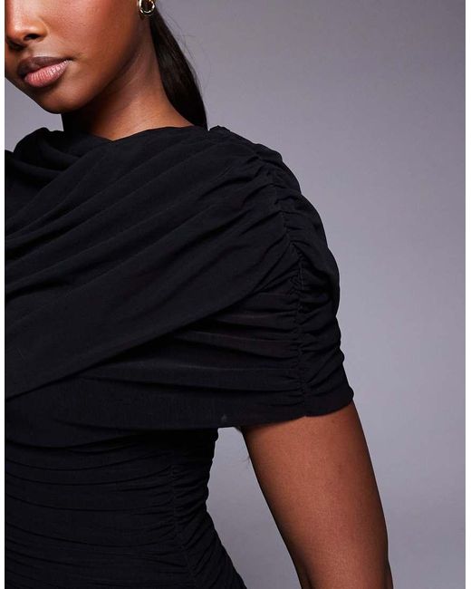 HEIRESS BEVERLY HILLS Blue Mesh Drape Cape Shoulder Detail Bodycon Mini Dress