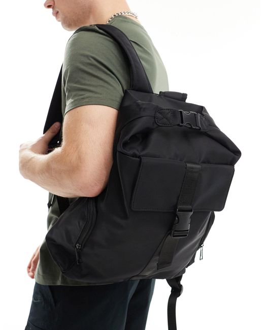 ASOS Black Backpack Bag With Front Pocket And Clasp Closure for men