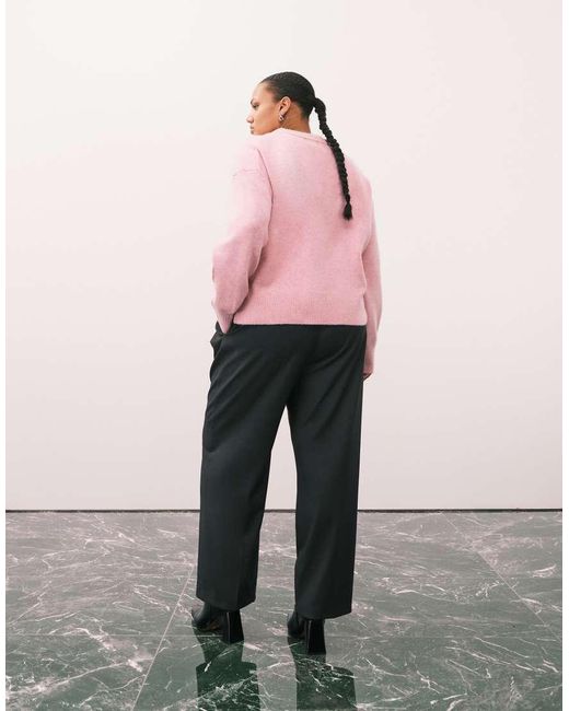 ASOS Black Curve Tailored High Waist Belted Straight Leg Trousers