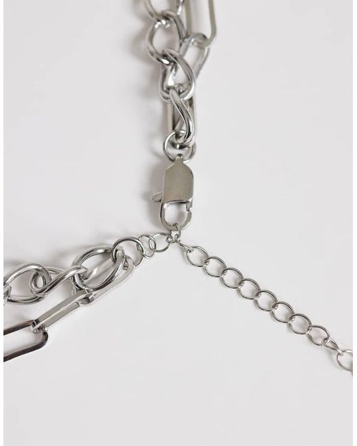 TOPSHOP White Oakley Stainless Steel Multi Chain Necklace With Blue Stone