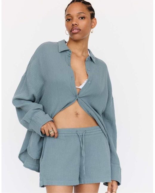 Pull&Bear Blue Textured Oversizedd Shorts
