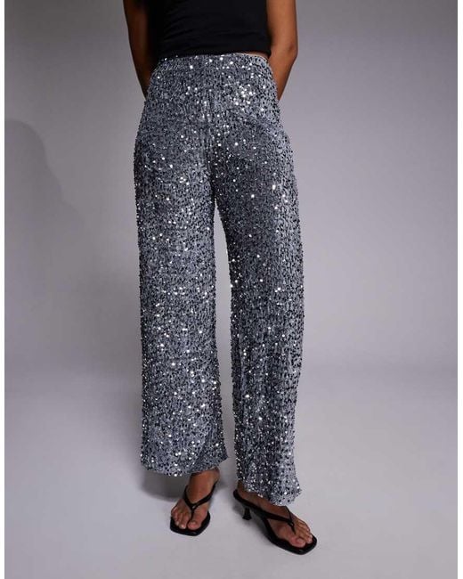 River Island Blue Sequin Pull On Trousers