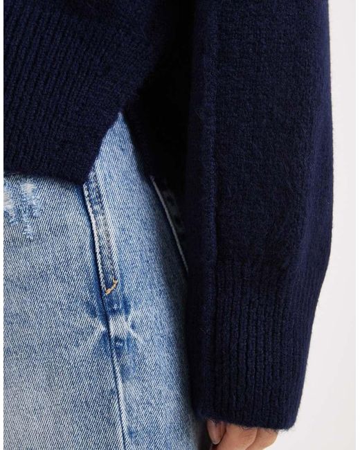 ASOS Blue Boxy Crew Neck Jumper With Side Split Detail