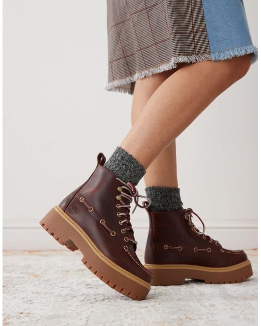 Timberland Red Stone Street Lace Up 7 Eye Elevated Boots