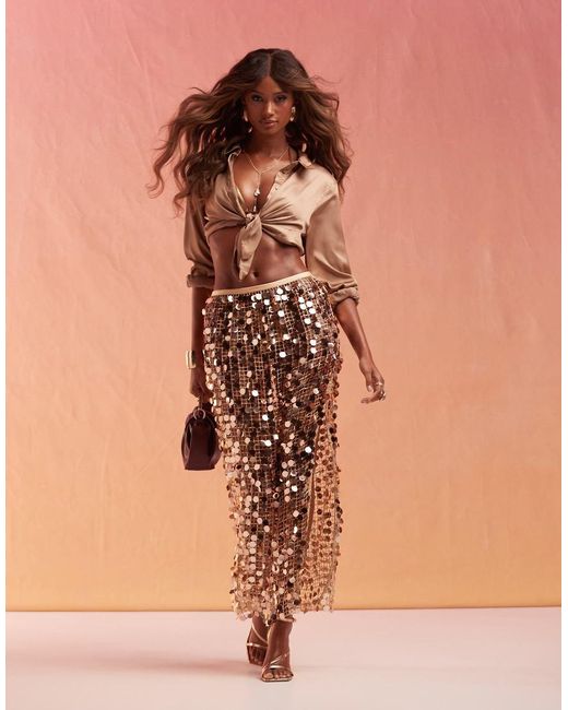 ASOS White Open Fishnet Sequin Maxi Skirt