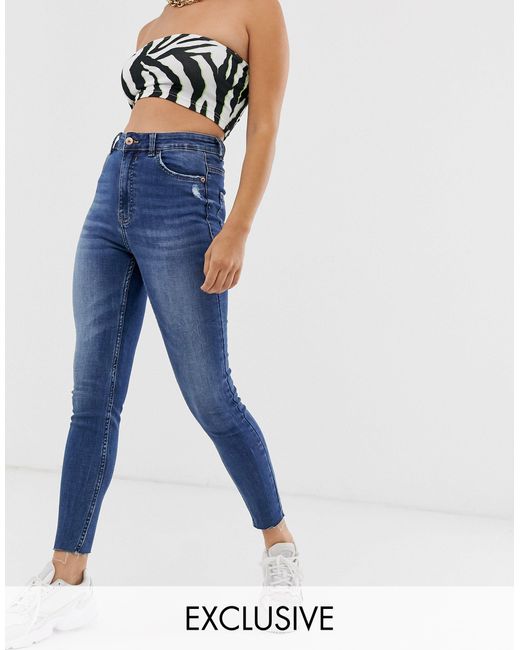 Bershka Denim Super High Waist Skinny Jean in Blue - Lyst