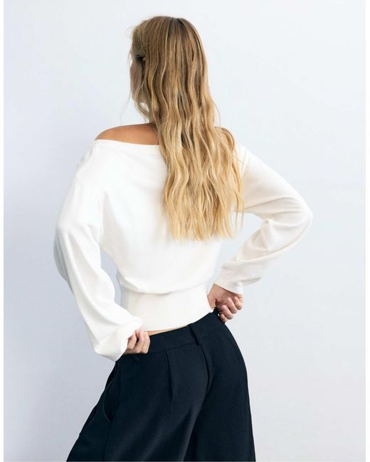 Pull&Bear White Pullover mit u-boot-ausschnitt