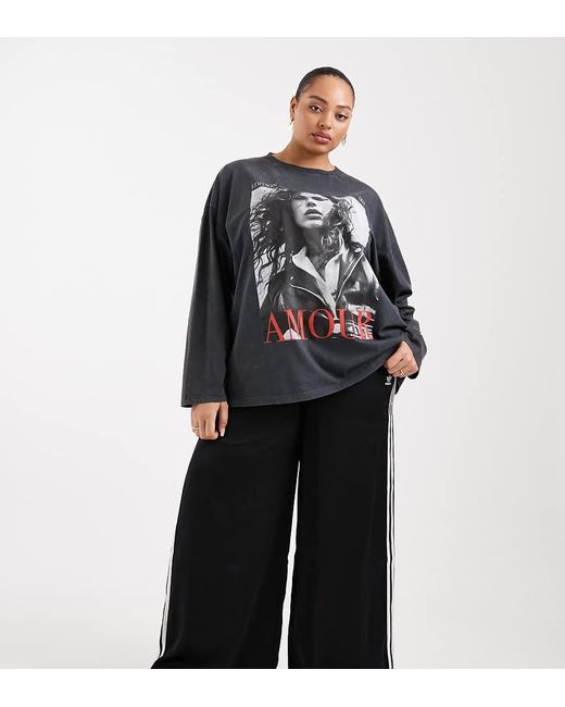 ASOS Black Asos Design Curve Long Sleeve T-shirt With Amour Magazine Graphic