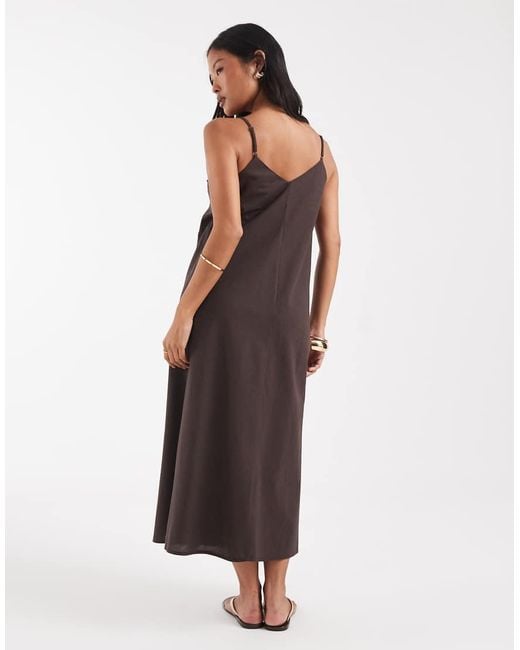 Vero Moda Multicolor Linen Look Cami Strap Midi Dress