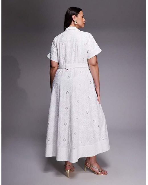 Forever New White Short Sleeve Broderie Shirt Midi Dress