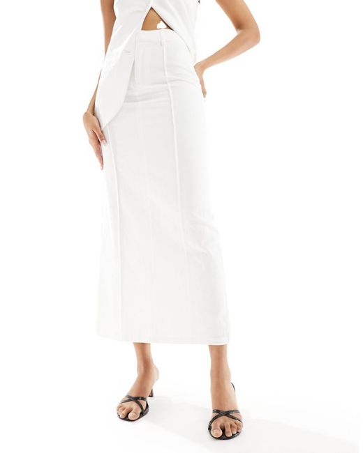 4th & Reckless White Linen Look Maxi Seam Detail Skirt Co-ord