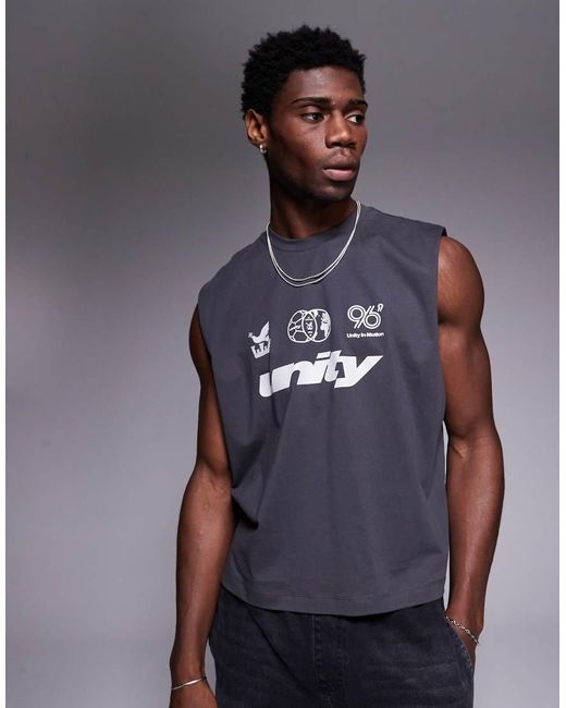 Canotta Oversize Squadrata Antracite Con Grafica Frontale Sul Petto di ASOS in Gray da Uomo