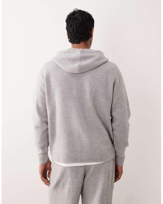 ASOS Gray Oversized Co-Ord Knitted Hoodie With Nyc Chest Logo for men