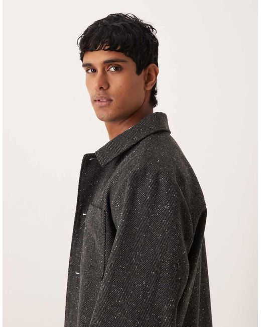 Chaqueta Gris Carbón Estilo Camisa Con Patrón De Espiga De Tejido Efecto Lana De ASOS de hombre de color Gray