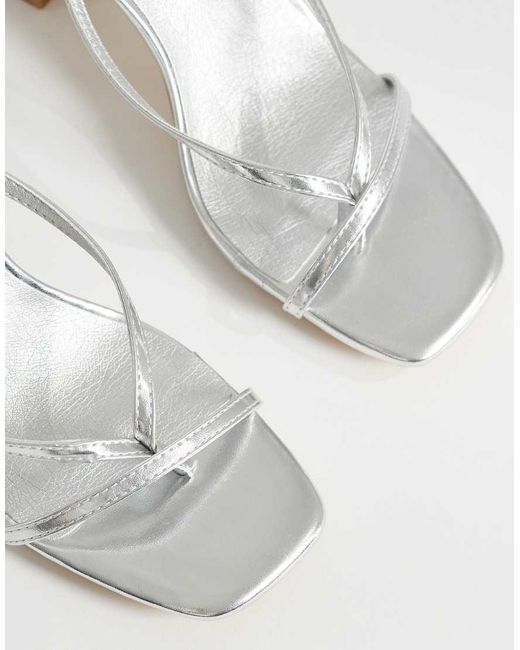 London Rebel White Aria Strappy Mid Block Heeled Sandals