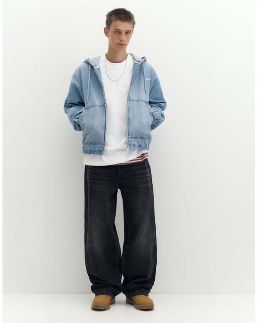 Giacca Con Cappuccio E Zip di Pull&Bear in Blue da Uomo