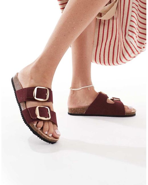 Sandali Con Doppia Fascetta Color Bordeaux di New Look in Brown