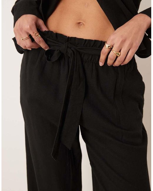 Jdy Black Wide Leg Belted Linen Mix Trousers Co-ord