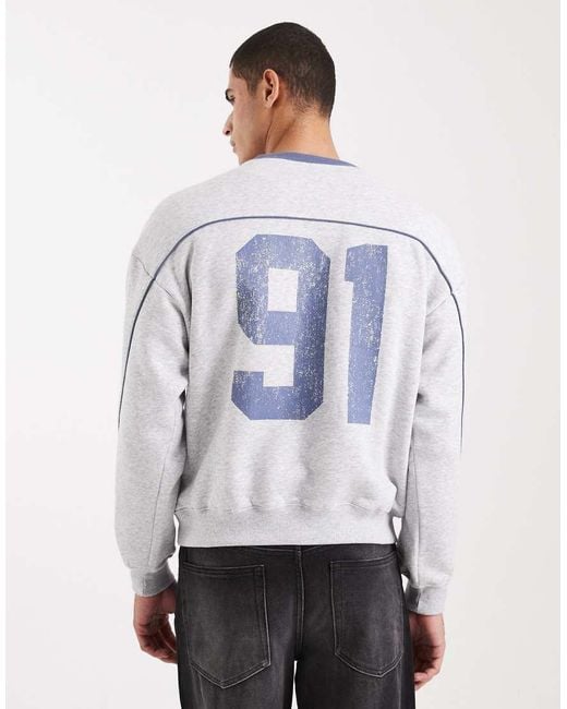 Cotton On Gray Box Fit Graphic Crew Sweater for men