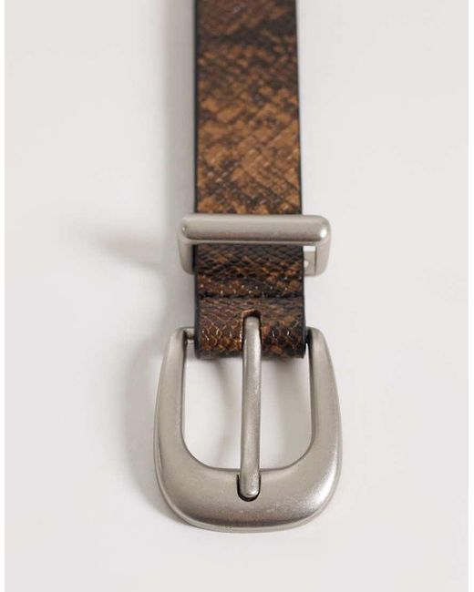 ASOS White Faux Leather Snake Print And Texture Belt With Silver Buckle for men
