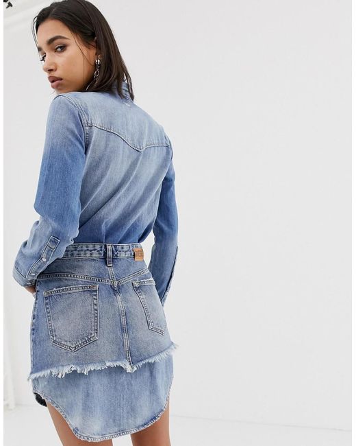 DIESEL Denim Shirt Dress With Skirt Overlay in Blue | Lyst