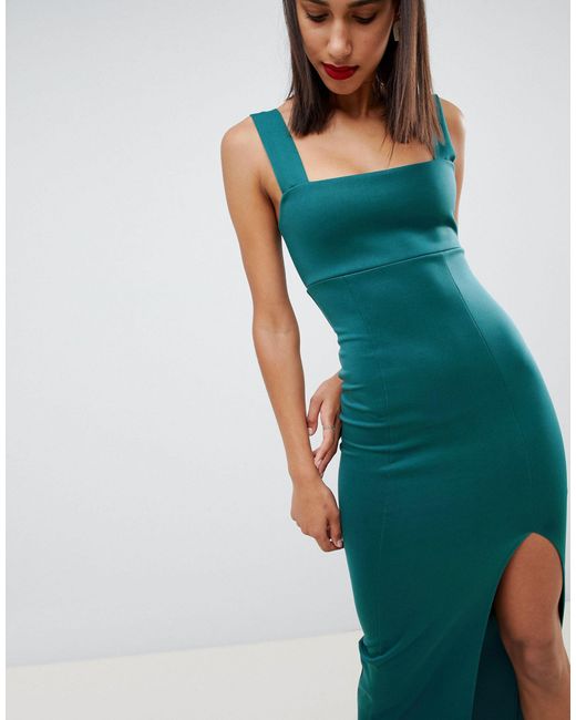 ASOS Green Square Neck Maxi Dress With Thigh Split