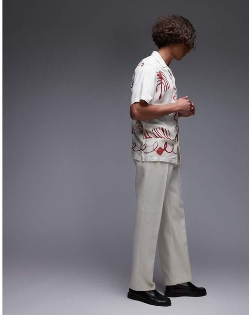 Camisa Color Crudo De Corte Holgado Y Manga Corta Con Diseño Estampado De -Neutro Topman de hombre de color Gray