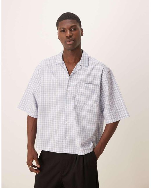 Camisa A Cuadros Azules De Corte Cuadrado Extragrande De ASOS de hombre de color White