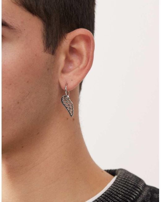 FADED FUTURE Brown Single Feather Wing Hoop Earring for men