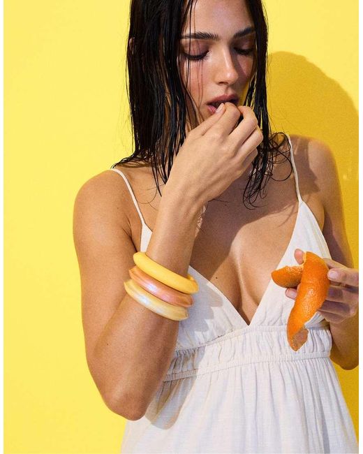 Stradivarius Yellow Set Of 3 Shimmery Acetate Bracelets