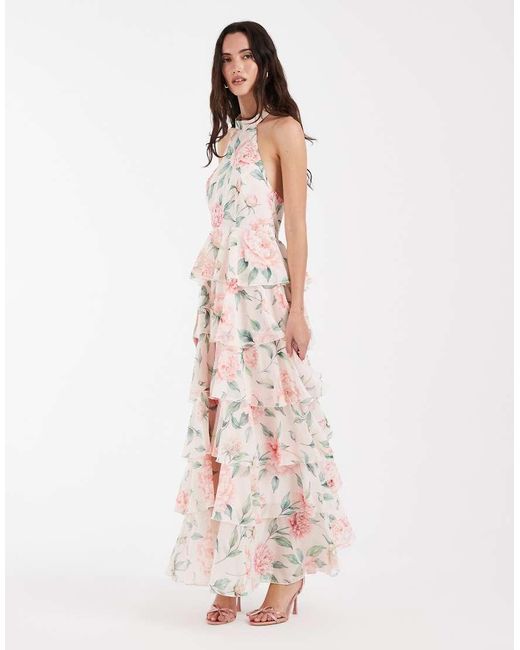 Vero Moda White Felicia Halter Neck Tiered Maxi Dress