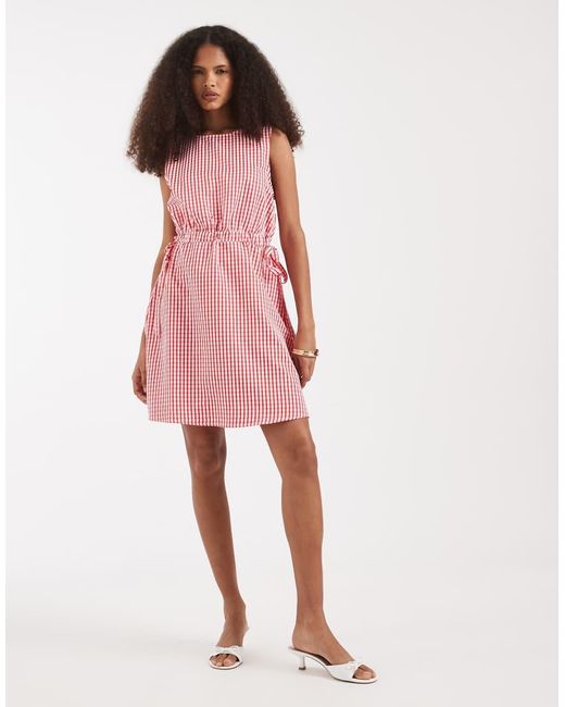 Vero Moda Pink Sleeveless Bow Tie Side Seersucker Mini Dress