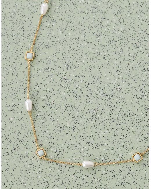 Reclaimed Vintage Brown Stainless Steel Necklace With Stone With Pearl