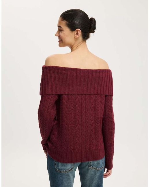 Cotton On Red Fluffy Cable Off Shoulder Knit