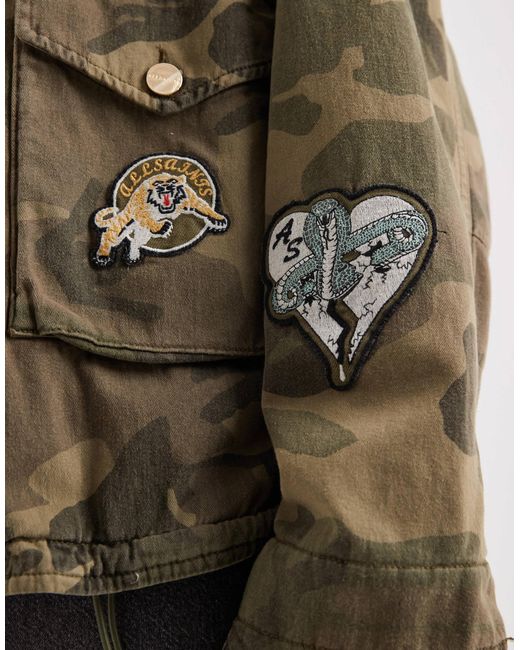 AllSaints Green Clay Funnel Neck Camo Patch Jacket